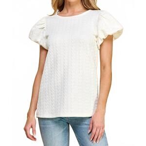 NEW AIBLEE textured puff sleeve top in white
